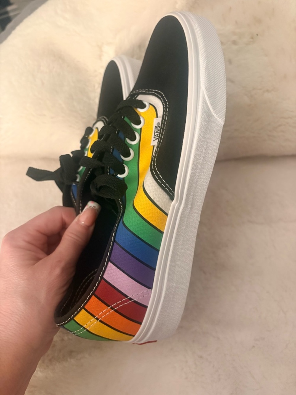 Vans Black Low-Top Sneakers with Rainbow Stripe Accent - Picture 5 of 5